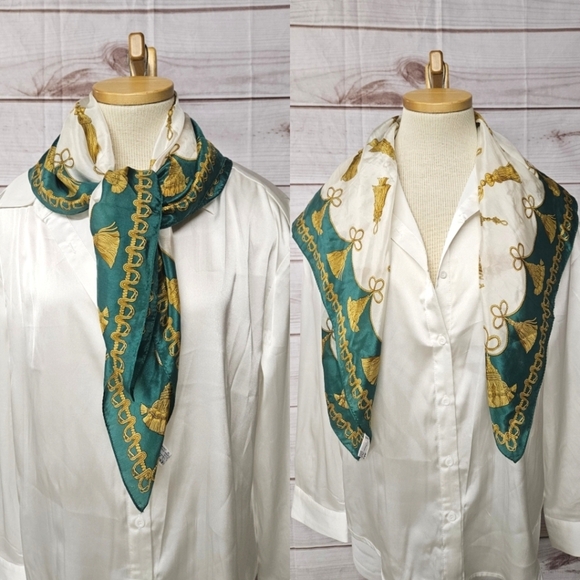 Oscar de la Renta Accessories - Oscar De La Renta Vintage Silk Scarf In Green White And Yellow